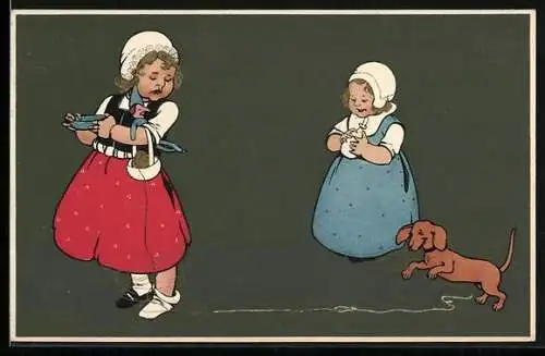 Künstler-AK Meissner & Buch (M&B) Nr.1378: Kinderhumor, Kinder mit Dackel
