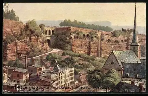 AK Luxembourg, Le Bock et la Ville-Basse du Grund, Bockfelsen mit Unterstadt Grund