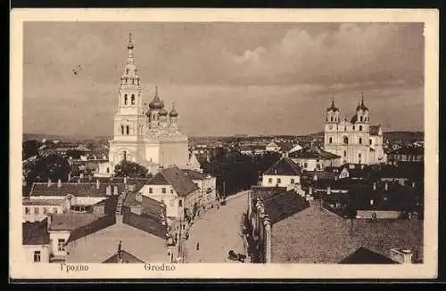 AK Grodno, Ortsansicht mit Kirchen