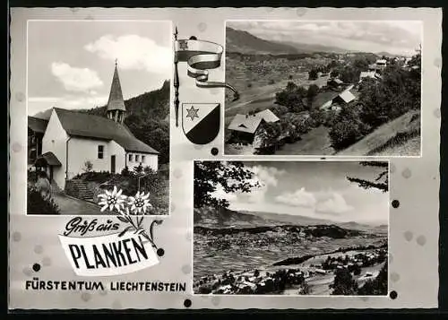 AK Planken, Ortsansichten, Kirche, Wappen