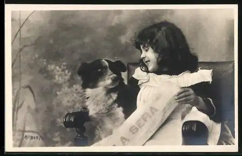 AK Lachendes Mädchen mit Collie