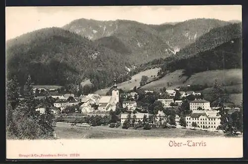 AK Ober-Tarvis, Ortsansicht aus der Vogelschau