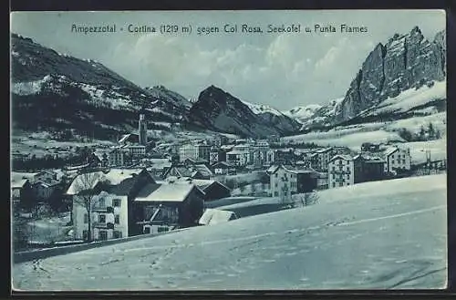 AK Cortina /Ampezzotal, Ortsansicht gegen Col Rosa, Seekofel und Punta Fiames