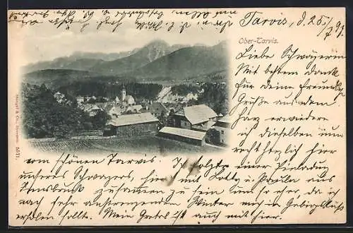 AK Ober-Tarvis, Ortsansicht aus der Vogelschau