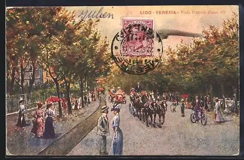 Künstler-AK Lido-Venezia, Viale Vittorio Eman. III.