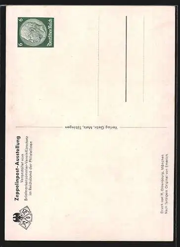 Künstler-AK Graf Zeppelin in Uniform, Ausstellung 100. Geburtstages des Grafen Zeppelin 1938, Ganzsache