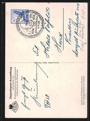 Künstler-AK Graf Zeppelin in Uniform, Ausstellung 100. Geburtstages des Grafen Zeppelin 1938, Ganzsache