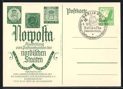 AK Berlin, Norposta Ausstellung von Postwertzeichen der nordischen Staaten 1938, Ganzsache