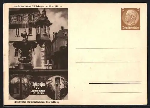 AK Ilmenau, Thüposta 3 1939, Landesverband Thüringen, Waldhütte, Turm, Ganzsache