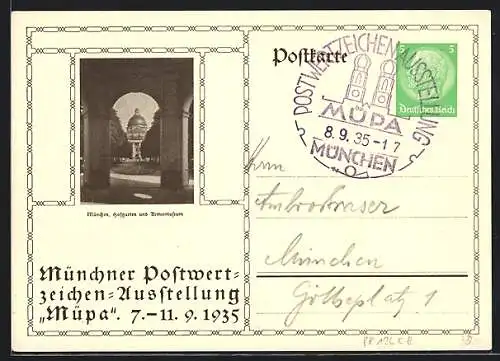 AK München, Postwertzeichen-Ausstellung Müpa 1935, Ganzsache