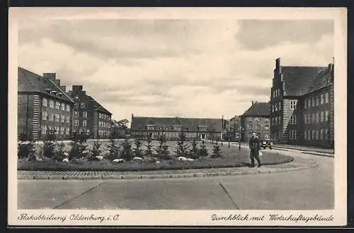 AK Oldenburg / O., Flakabteilung, Durchblick mit Wirtschaftsgebäude