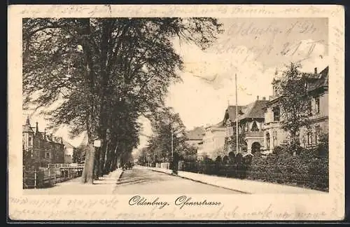 AK Oldenburg / O., Die Ofenerstrasse mit Fluss und Brücke