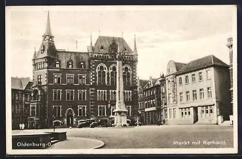 AK Oldenburg / O., Markt mit Rathaus und Hotel zum Grossherzog