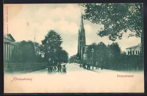 AK Oldenburg / O., Peterstrasse mit Kirche