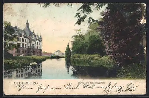 AK Oldenburg / O., Partie am Schlossgarten