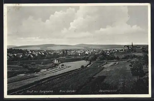 AK Burgsolms /Wetzlar, Ortsansicht mit Flusspartie und Brücke
