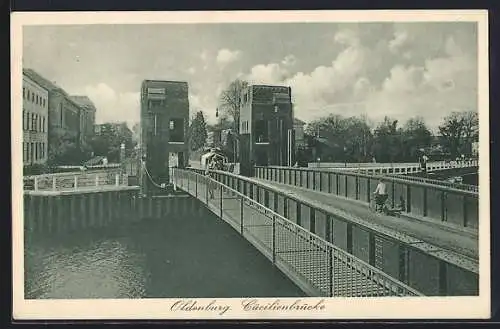 AK Oldenburg / O., Cäcilienbrücke mit Fluss
