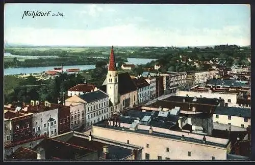AK Mühldorf a. Inn, Ortsansicht mit Wasserblick aus der Vogelschau