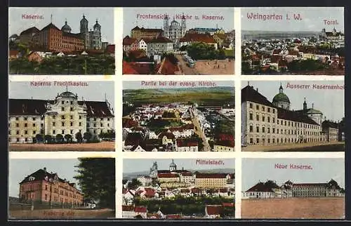 AK Weingarten, Kaserne, Totalansicht, Mittelstadt