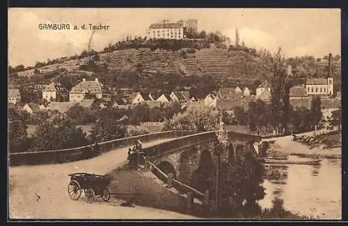 AK Gamburg a. d. Tauber, Teilansicht mit Kirche und Brücke