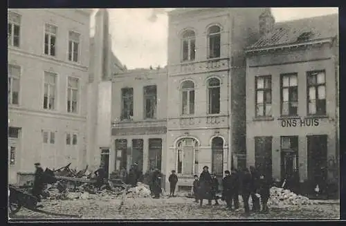 AK Ostende, Oude Minne Plaats, 1918, Effet d`un obus