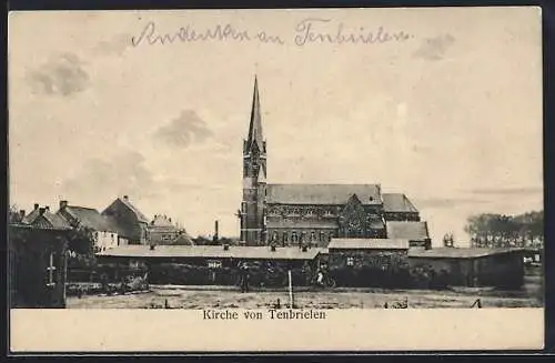 AK Tenbrielen, Panorama mit Baracken u. Kirche, Ortspartie