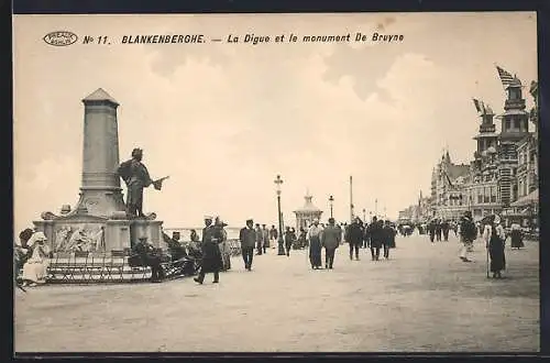 AK Blankenberghe, La Digue et le monument De Bruyne
