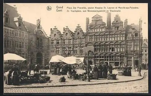 AK Gent, St. Veerleplein, oud Wenemaersgesticht en Vischmarkt