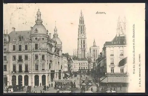 AK Anvers, Vue de Canal au Sucre et du Hansahuis, Pferdebahn