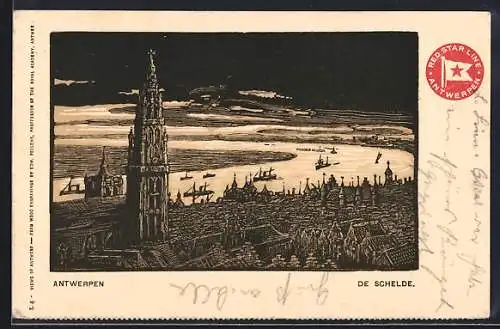 AK Antwerpen, De Schelde, Fahne Red Star Line
