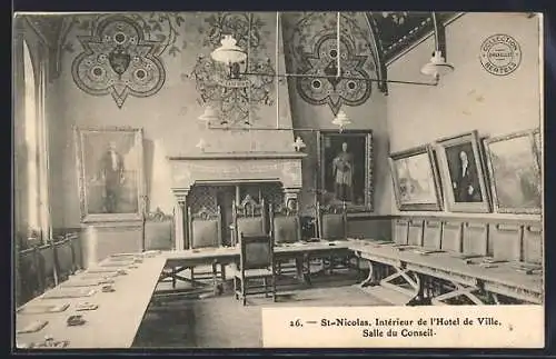AK St-Nicolas, Intérieur de l`Hotel de Ville, Salle du Conseil