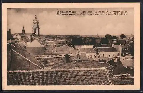 AK St-Nicolas-Waes, Panorama, Vue sur la Tour Notre-Dame