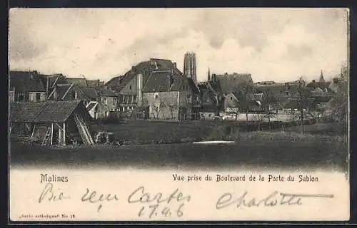 AK Malines, Vue prise du Boulevard de la Porte du Sablon