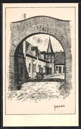 Künstler-AK Lauterbach / Hessen, Blick durch das Burgtor