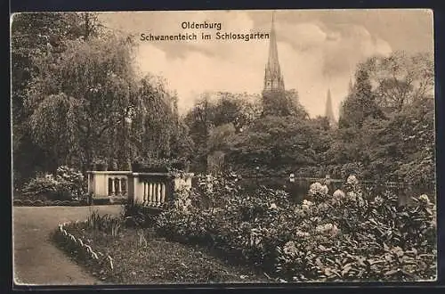 AK Oldenburg / O., Schwanenteich im Schlossgarten