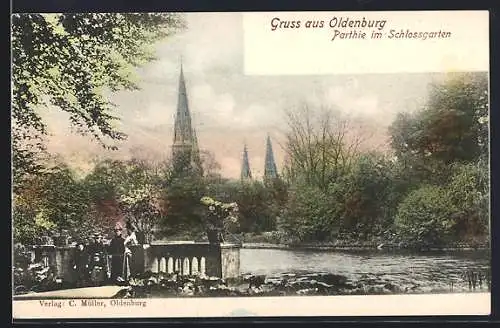 AK Oldenburg / O., Partie im Schlossgarten