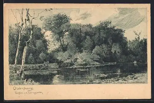Künstler-AK H. Thiele: Oldenburg / O., Partie a. d. Schlossgarten