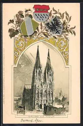 Passepartout-Lithographie Köln, Dom, Stadt-Wappen