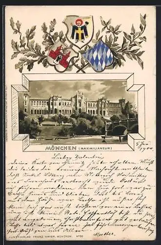 Passepartout-Lithographie München, Maximilianeum, Wappen