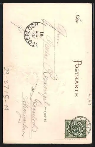 Passepartout-Lithographie Neuffen, Blick zur Festungs-Ruine Hohen-Neuffen, Wappen und Jagdhund mit Hase