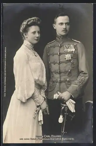 AK Herzog Carl Eduard von Sachsen-Coburg-Gotha und Prinzessinbraut Victoria Adelheid von Schleswig-H.-Sonderburg-Glücksb