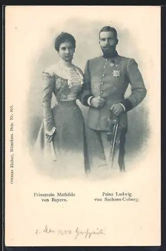AK Vermählung von Prinz Ludwig von Sachsen-Coburg mit Prinzessin Mathilde von Bayern