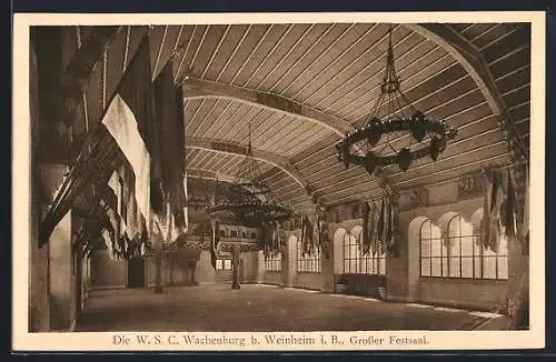 AK Weinheim i. B., W. S. C. Wachenburg, Grosser Festsaal, Innenansicht