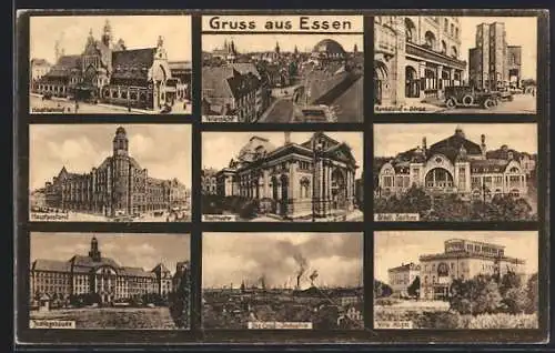 AK Essen, Gross-Industrie, Handelshof und Börse, Hauptbahnhof