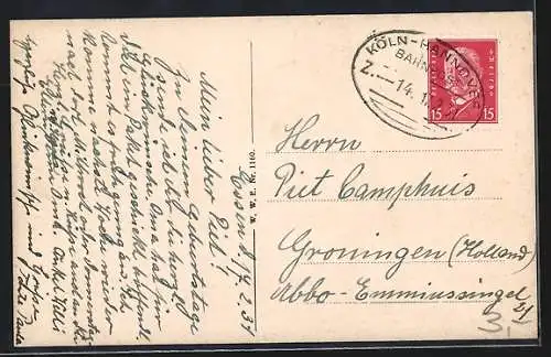 AK Essen, Handelshof mit Börse, Krupp`sches Bootshaus, Hauptbahnhof