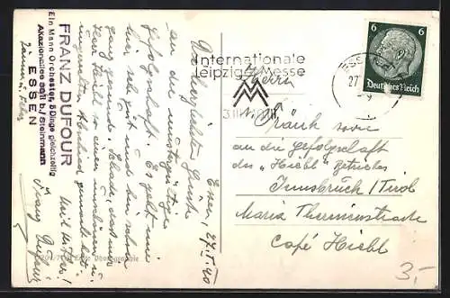 AK Essen, Blick vom Cafe Heimliche Liebe ins Ruhrtal, Postamt, Bahnhof und Handelshof