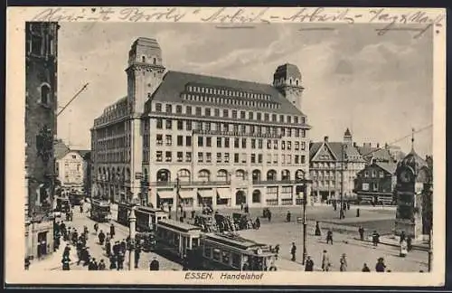AK Essen, Handelshof mit Strassenbahn