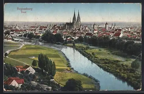 AK Regensburg, Totalansicht mit Kirche