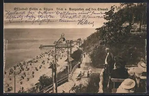 AK Sellin a. Rügen, Blick vom Kurgarten auf den Strand