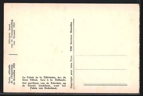 AK Bruxelles, l`Exposition 1935, Le Palais de la Télévision